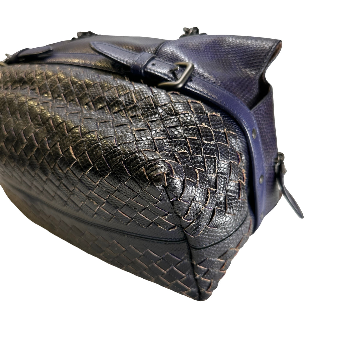 Used BOTTEGA VENETA Intrecciato Lizard Olimpia Shoulder Bag Navy Black