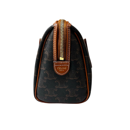 Used CÉLINE TRIOMPHE Canvas Small Boston Cross Body Bag Brown GHW