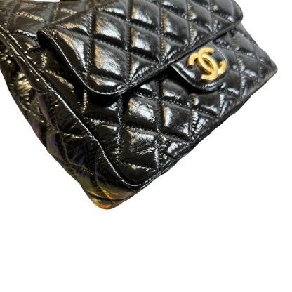 Used CHANEL Quilted Patent Leather Hobo Hobo Bag Black Gold Hardware