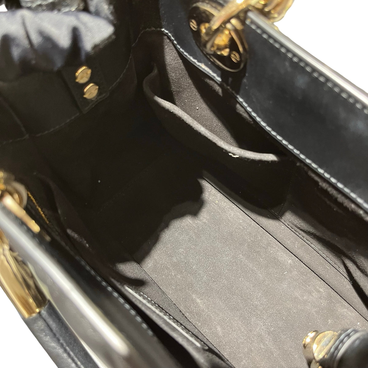 Used Dior Lambskin Leather Lady Dior Tote Bag Black GHW