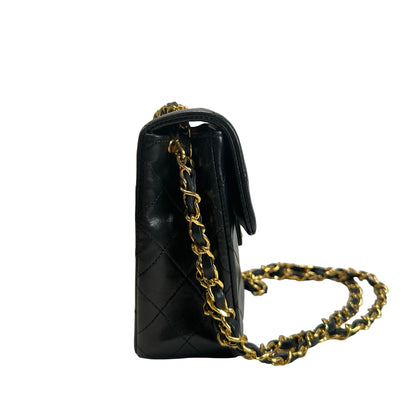 Used CHANEL Quilted Lambskin Mini Square Flap Chain Shoulder Bag Black Gold