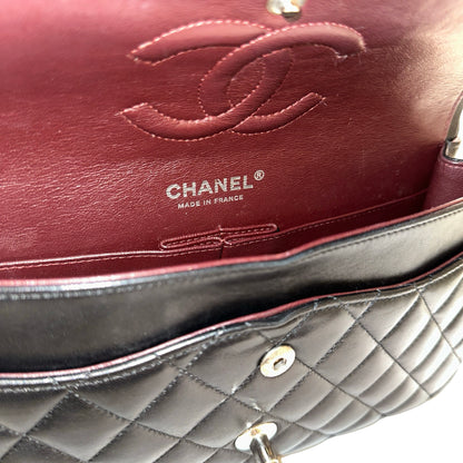 Used CHANEL Quilted Lambskin Classic Flap Chain Shoulder Bag Black Silver hardware