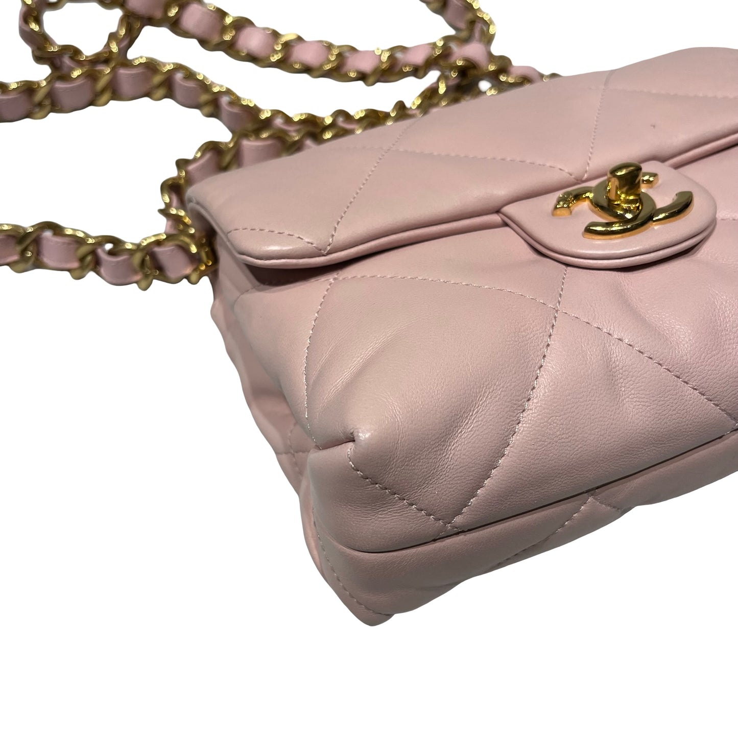 Used CHANEL Lambskin Leather Cross Body Bag Pink GHW