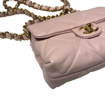 Used CHANEL Lambskin Leather Cross Body Bag Pink GHW