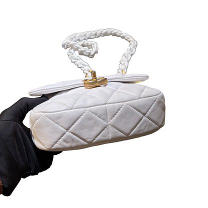 Used CHANEL Calfskin Leather Flap Cross Body Bag White GHW