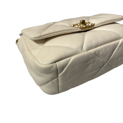 Used CHANEL Lambskin Leather 19 Small Shoulder Bag White GHW