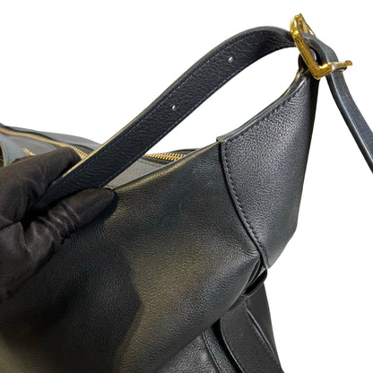 Used CELINE Leather Sangle Bucket Bag Shoulder Bag Black