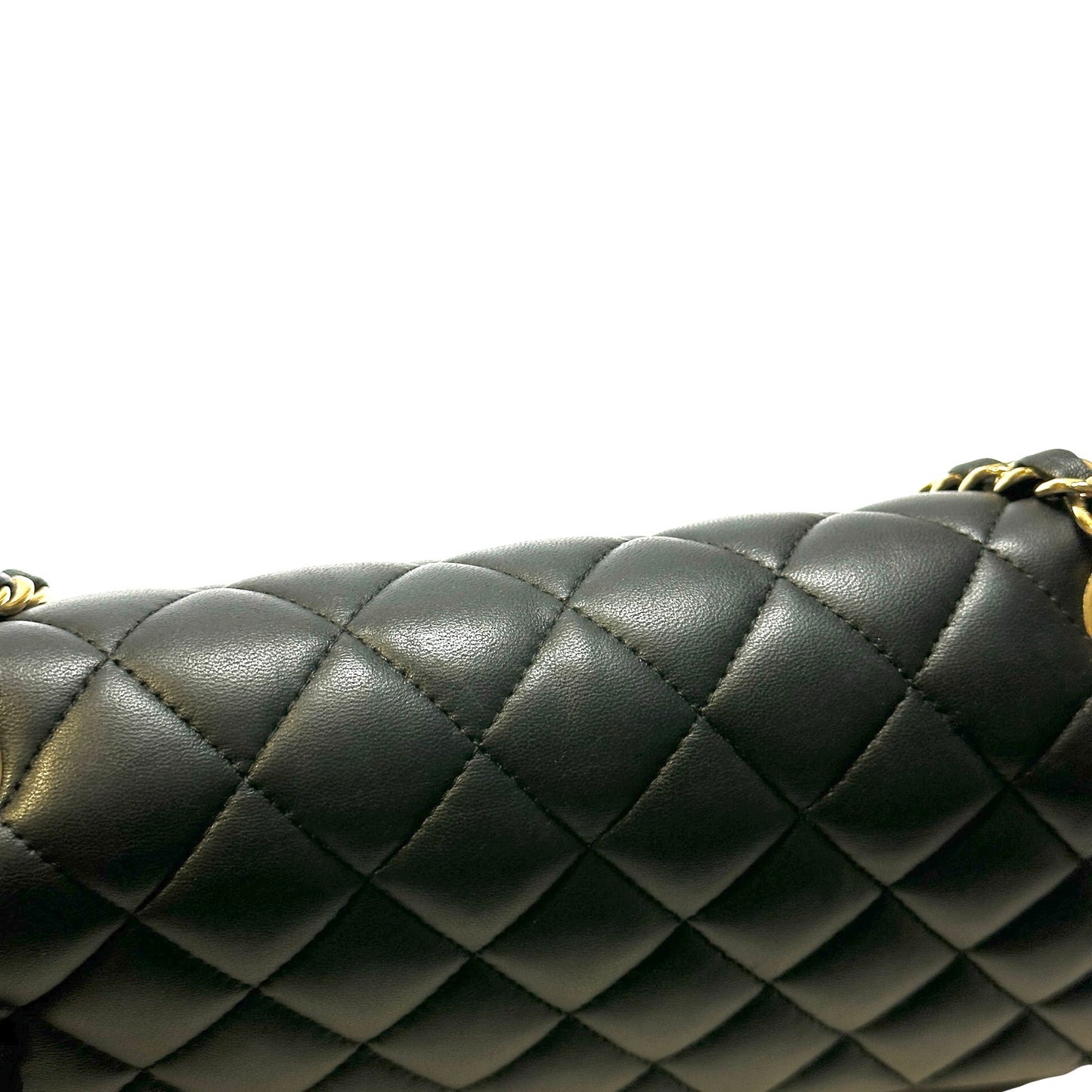 Used CHANEL Quilted Lambskin Classic Flap Chain Shoulder Bag Black Gold