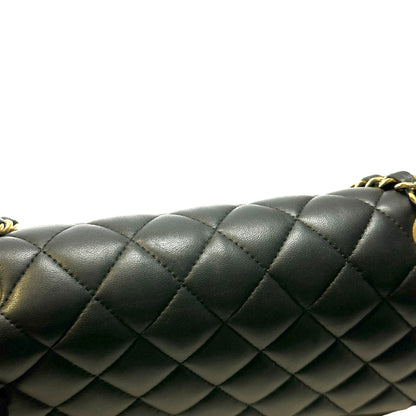 Used CHANEL Quilted Lambskin Classic Flap Chain Shoulder Bag Black Gold