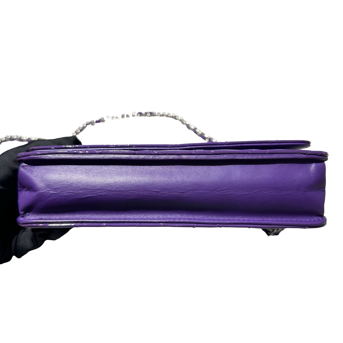 Used CHANEL Patent Leather WOC Cross Body Bag Purple PHW