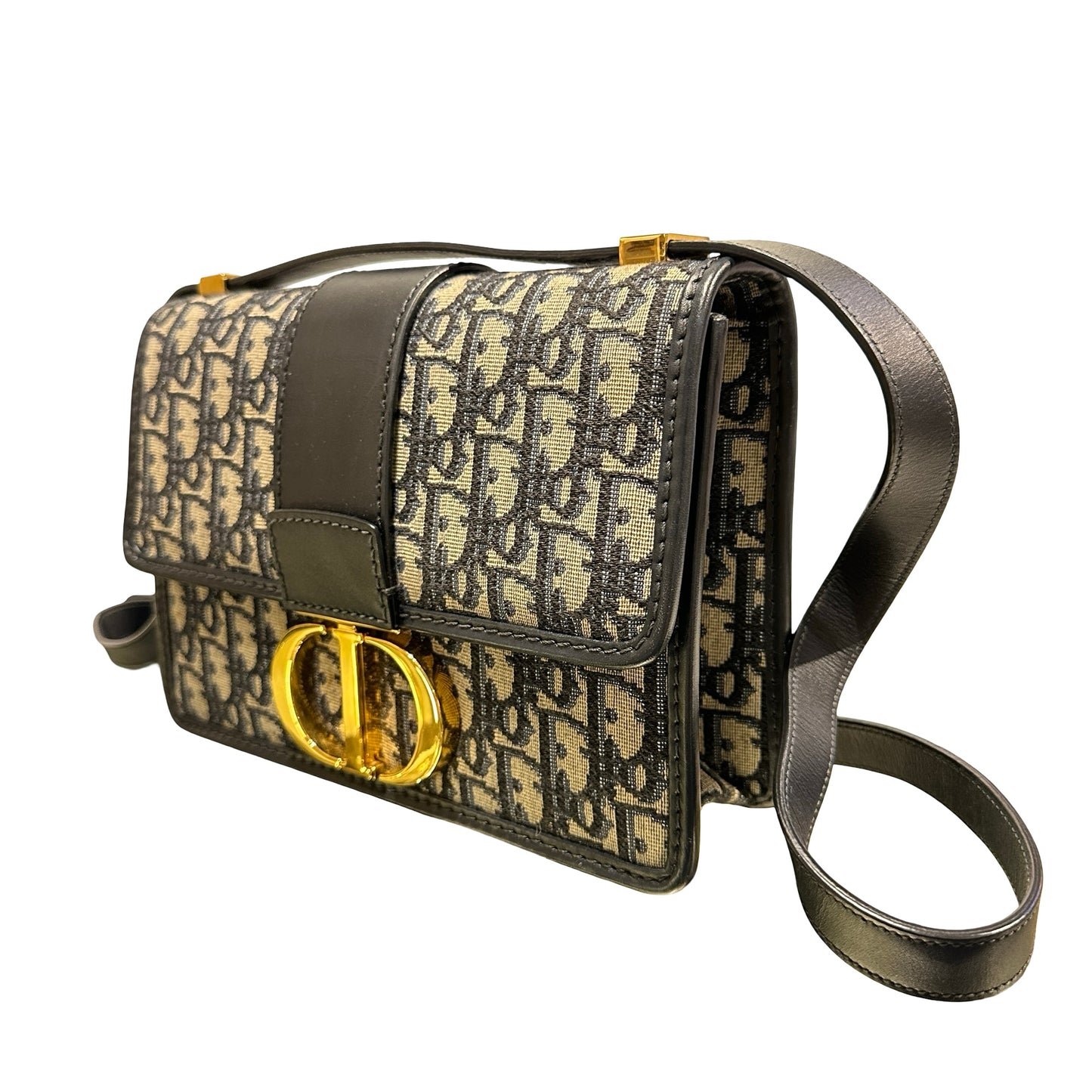 Used DIOR Canvas MONTAIGHE 30 Cross Body Bag Navy Blue GHW
