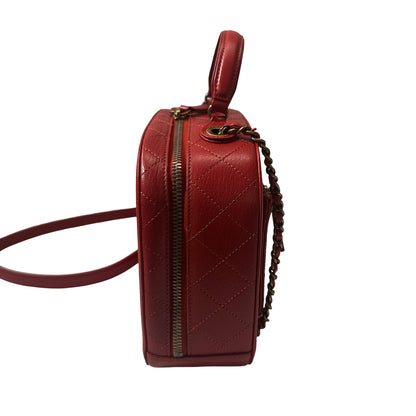 Used CHANEL Calfskin Leather Camera Bag Red GHW