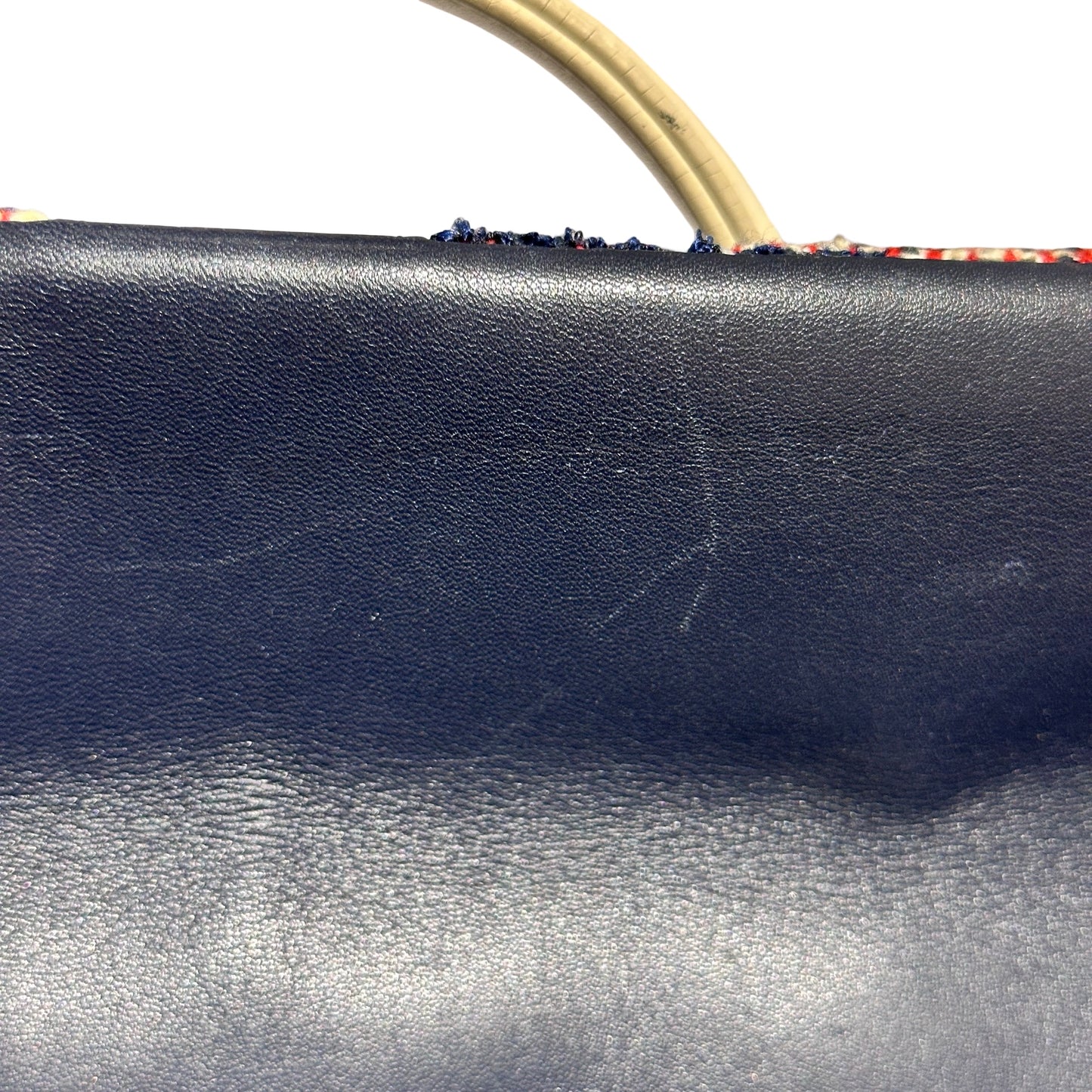 Used CHANEL Lambskin Leather Tweed Airlines Portobello Two Way Shoulder Bag Blue White PHW