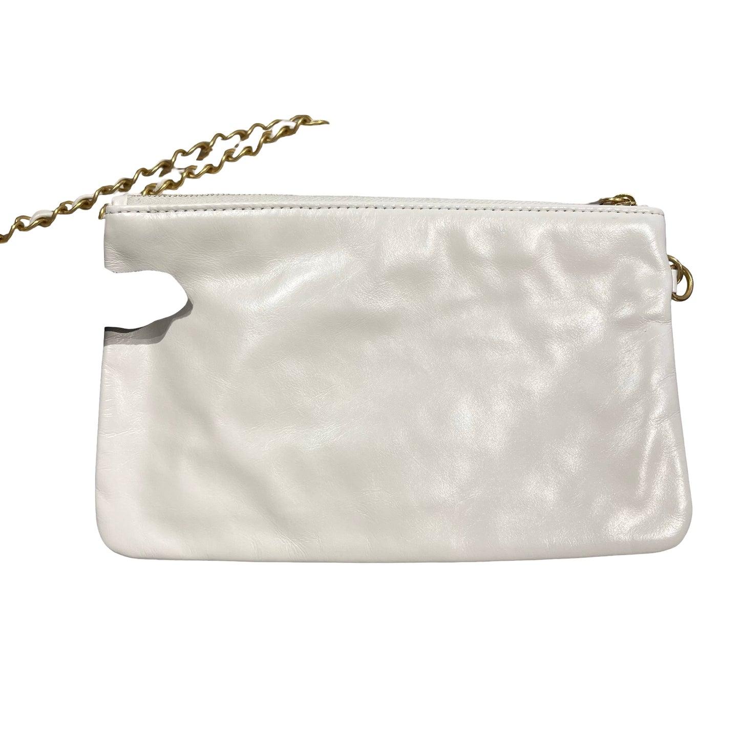 Used CHANEL Shiny Calfskin 22 Small Shiny Calfskin Shoulder Bag White Black GHW