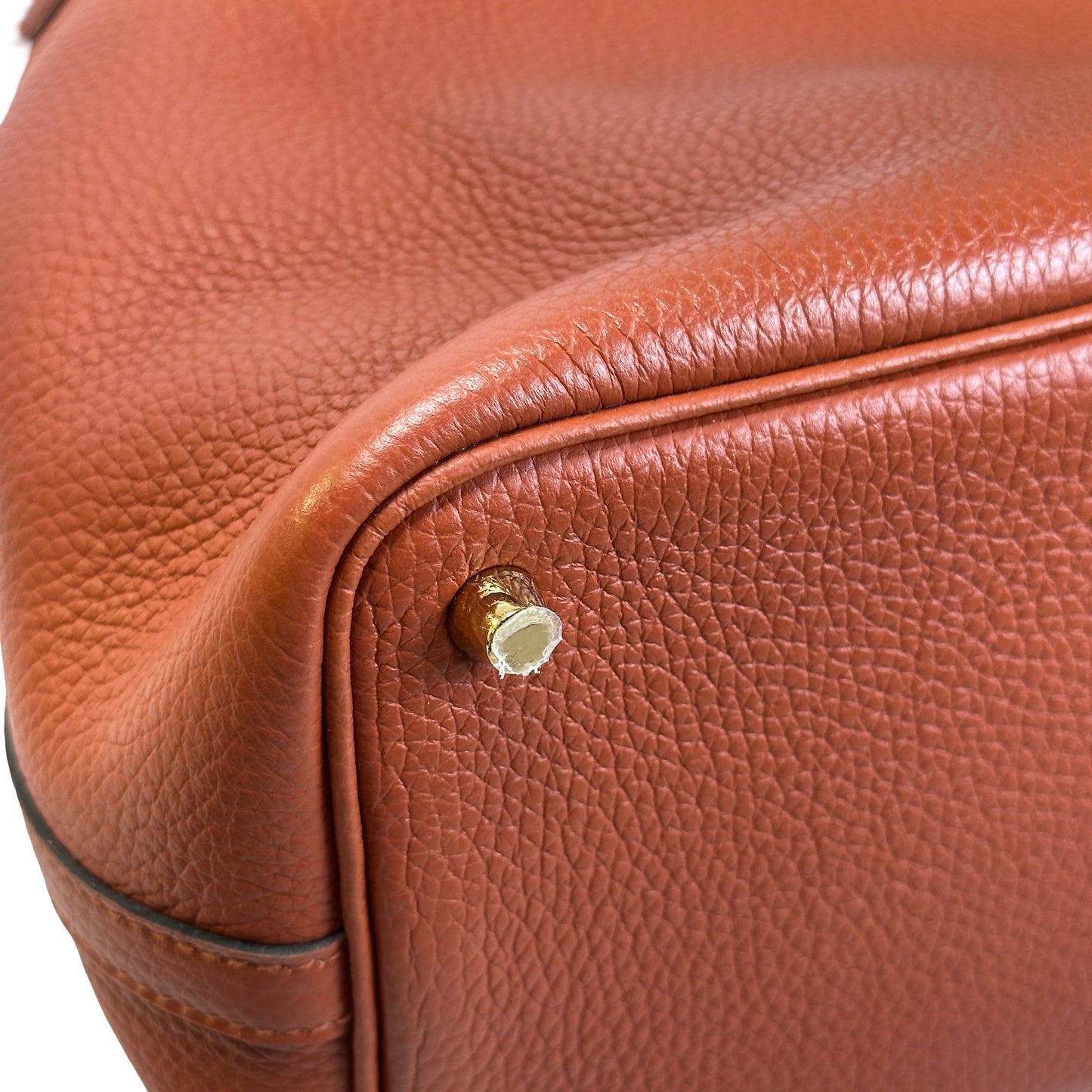 Used HERMES Clemence Leather Picotin 18 Bucket Bag 6C Brown GHW