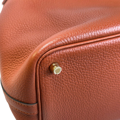 Used HERMES Clemence Leather Picotin 18 Bucket Bag 6C Brown GHW