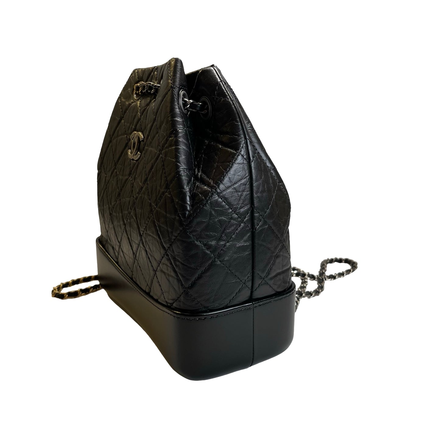 Used CHANEL Quilted Aged Calfskin Smooth Calfskin Gabrielle Backpack Black
