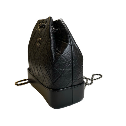 Used CHANEL Quilted Aged Calfskin Smooth Calfskin Gabrielle Backpack Black