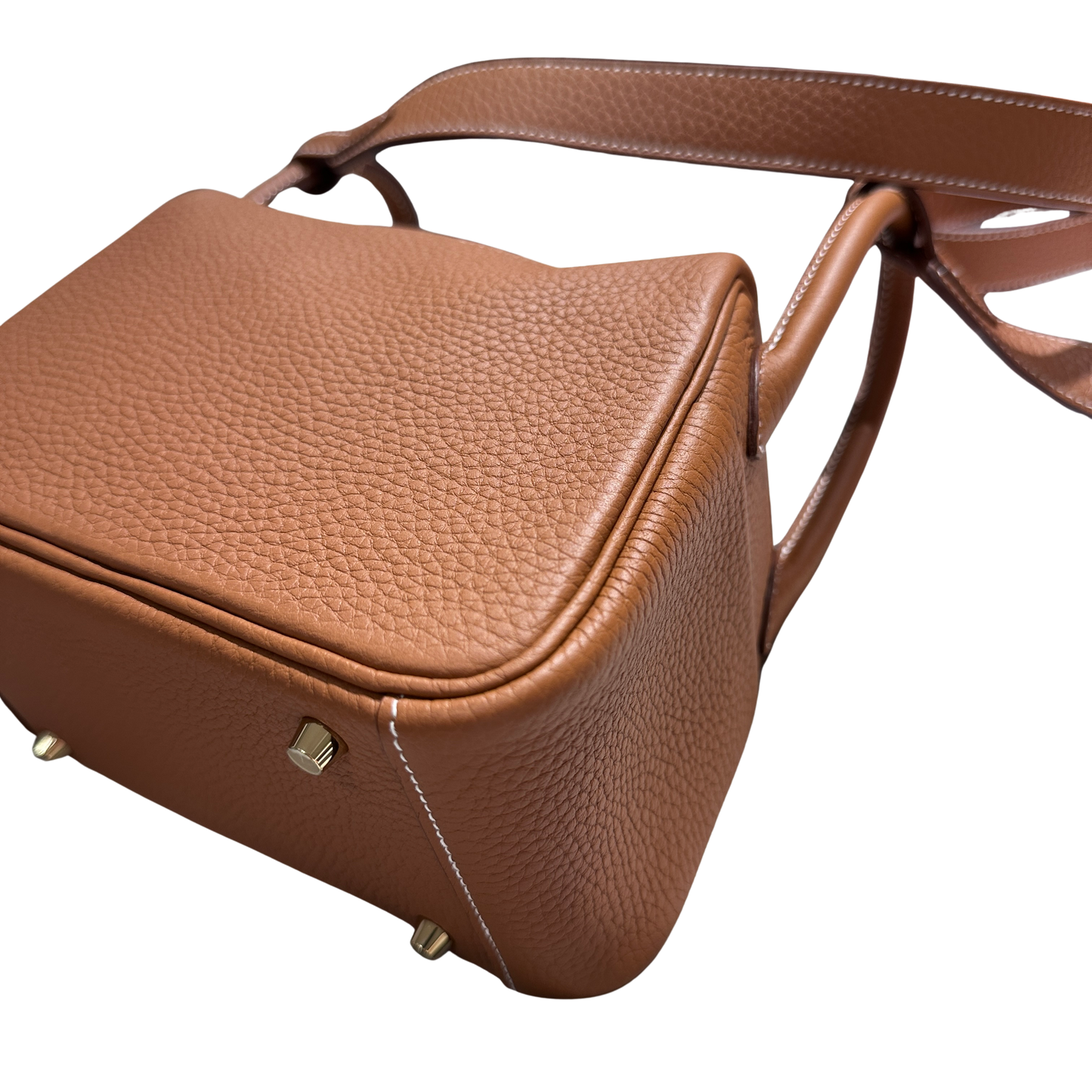 Used HERMES Clemence Leather Lindy Shoulder Bag Brown Gold