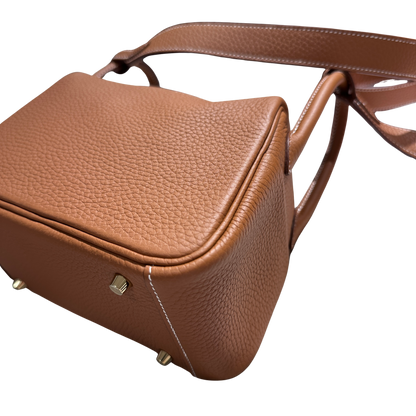 Used HERMES Clemence Leather Lindy Shoulder Bag Brown Gold