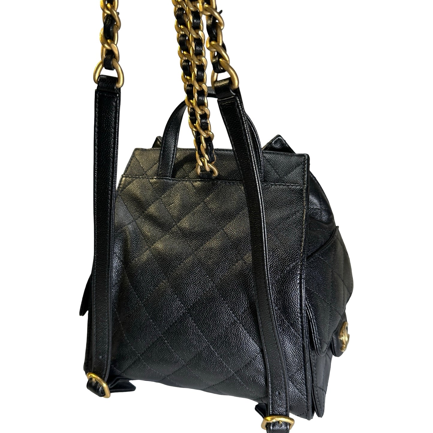 Used CHANEL Caviar Quilted 25 Backpack Backpack Black Gold