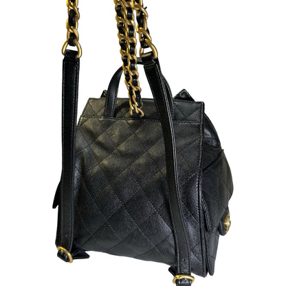 Used CHANEL Caviar Quilted 25 Backpack Backpack Black Gold