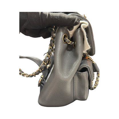 Used CHANEL Caviar Quilted Duma Backpack Mini Backpack Grey Gold