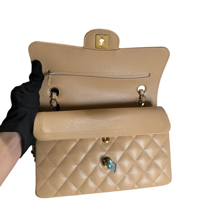 Brand New CHANEL Quilted Caviar Classic Flap Chain Shoulder Bag Beige Gold
