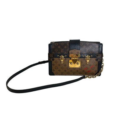 Used LOUIS VUITTON Monogram Canvas Leather Petite Malle Crossbody Bag Brown Black Gold