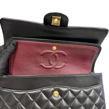 Used CHANEL Quilted Lambskin Classic Flap Chain Shoulder Bag Black Gold