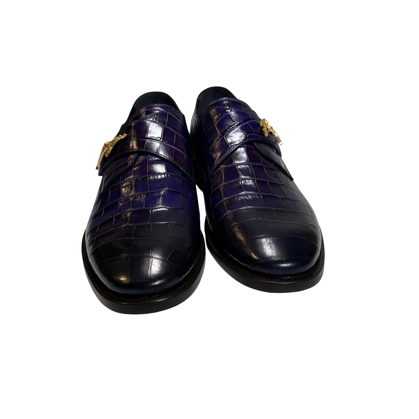 Used BALENCIAGA Crocodile-Embossed Cursive Logo Formal Shoes Shoes Purple