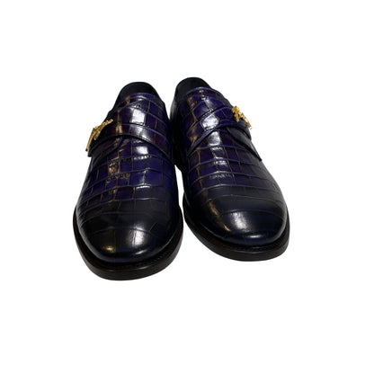 Used BALENCIAGA Crocodile-Embossed Cursive Logo Formal Shoes Shoes Purple