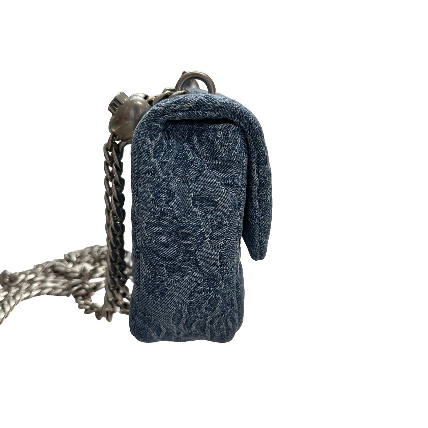 Used CHANEL Denim 23P CAMELIA HEART CRUSH FLAP Cross Body Bag Denim Blue