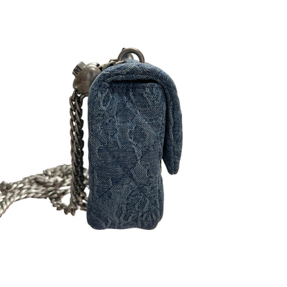 Used CHANEL Denim 23P CAMELIA HEART CRUSH FLAP Cross Body Bag Denim Blue