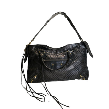 Used BALENCIAGA Leather Perforated City Handbag Black