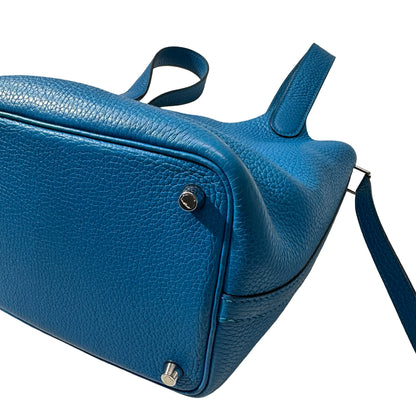 Used HERMÈS Clemence leather Picotin 18 Handbag B3 Bleu Zanzibar PHW