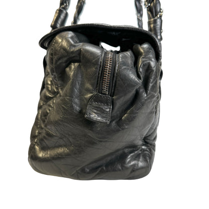 Used CHANEL Quilted Quilted Aged Calfskin Bowler Bag Handbag Black