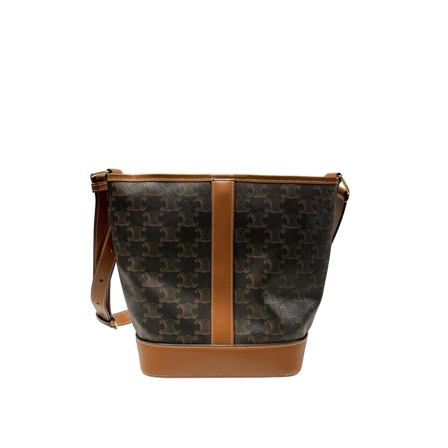 Used CÉLINE Canvas Bucket Shoulder Bag Brown GHW
