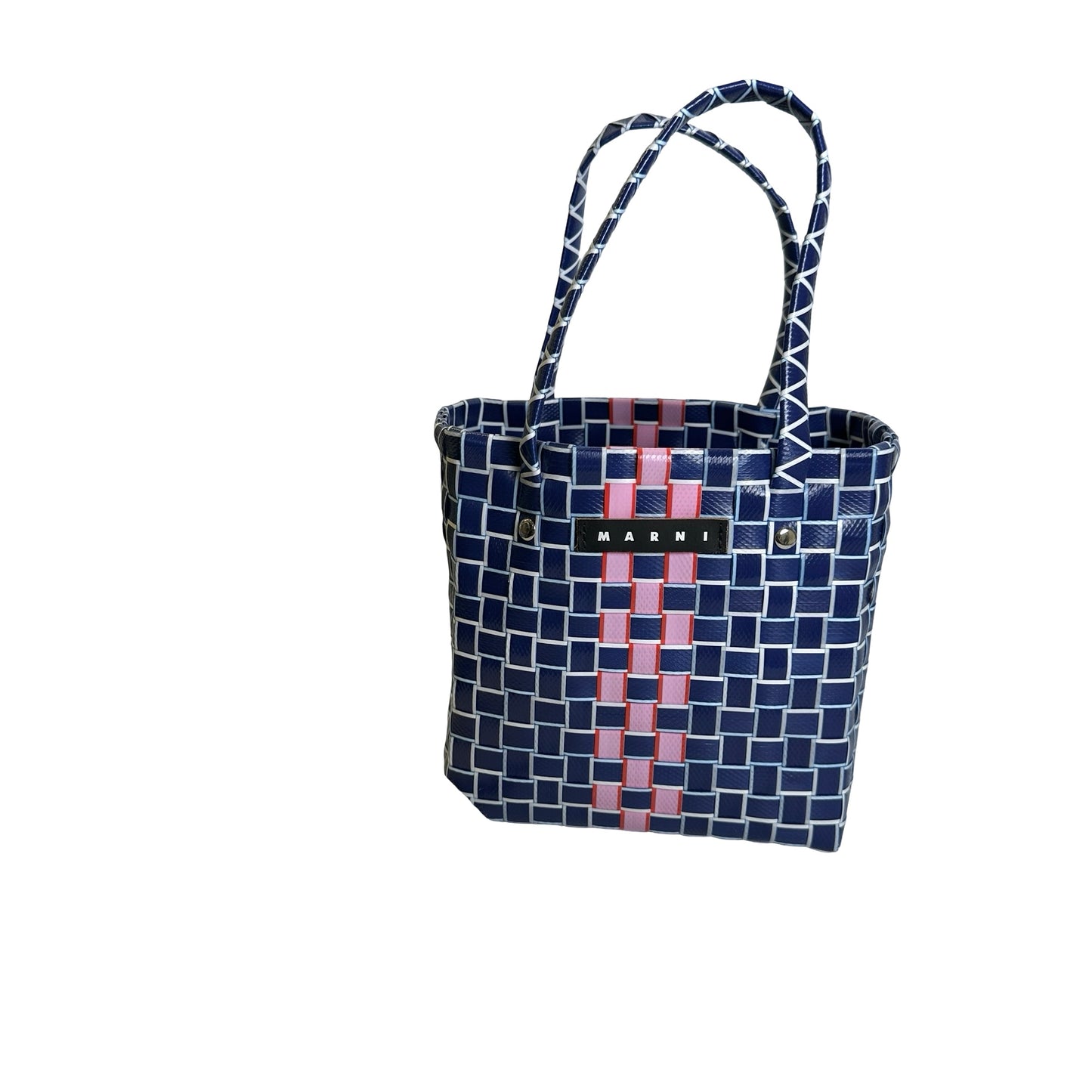 Used MARNI Woven Market Bag Tote Bag Blue Pink White