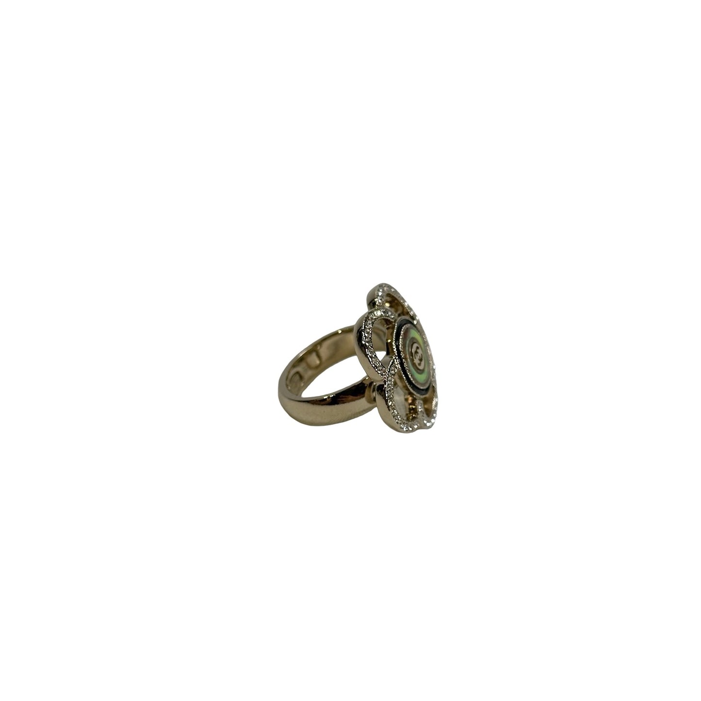 Used CHANEL Camellia Crystal Ring Ring Gold