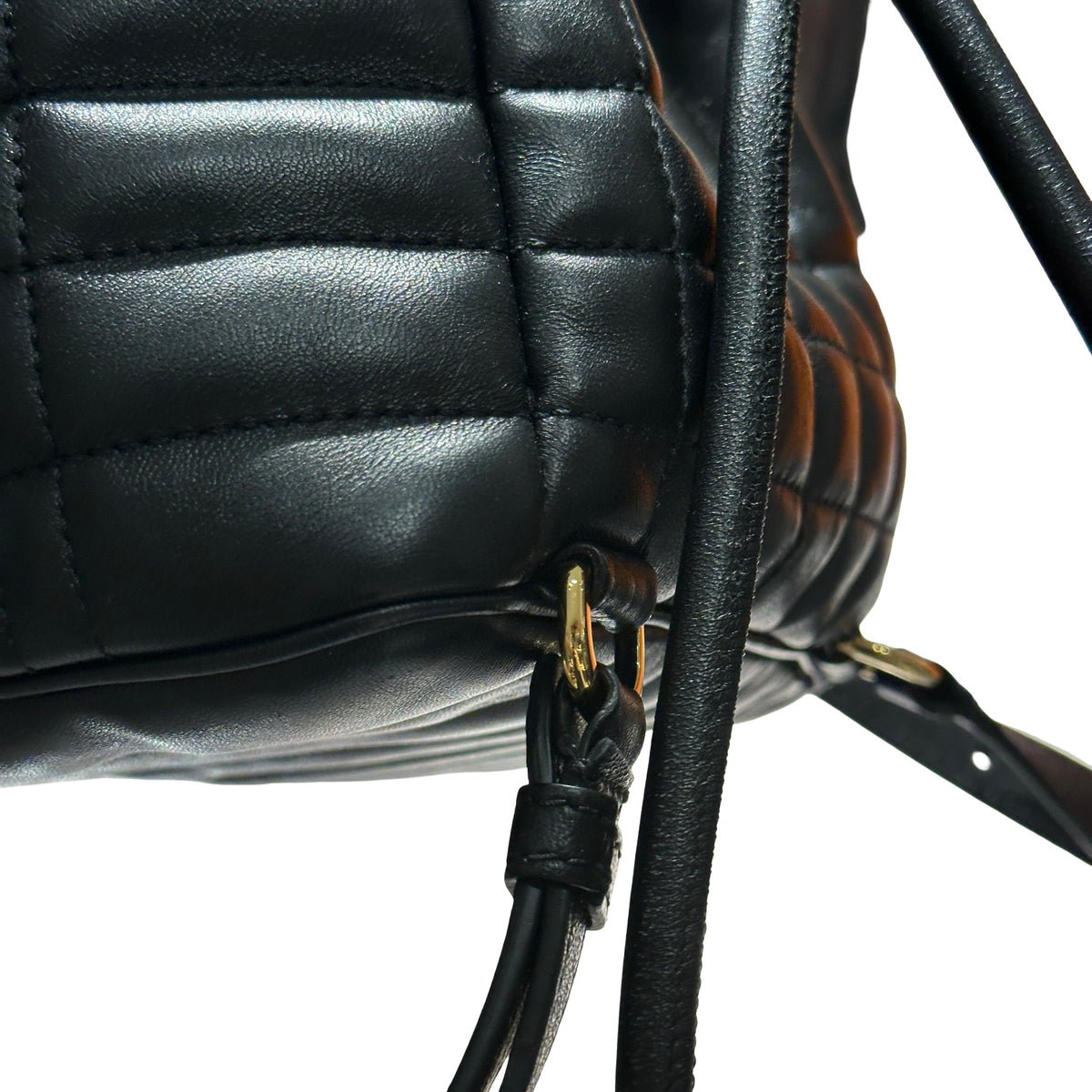 Used BURBERRY Quilted Leather Lola Bucket Bag Black Gold