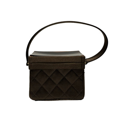 Used Chanel Velvet Vintage Vanity Box Clutch Brown GHW