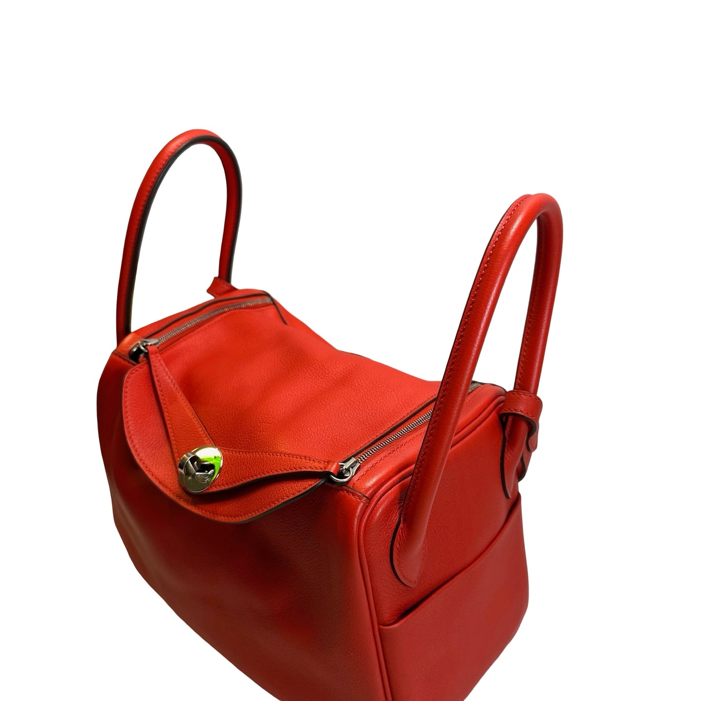 Used HERMES Clemence Lindy 26 Handbag Red PHW