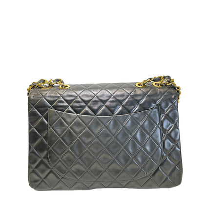 Used CHANEL Quilted Lambskin Classic Flap Chain Shoulder Bag Black Gold