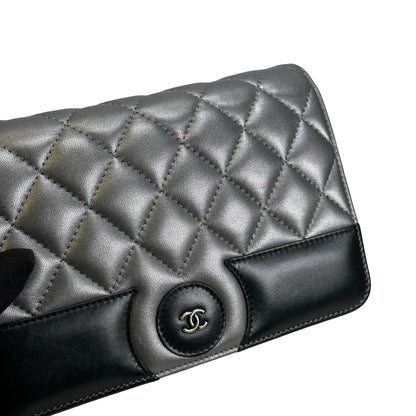 Used CHANEL Quilted Leather Quilted Shoulder Bag Silver Black