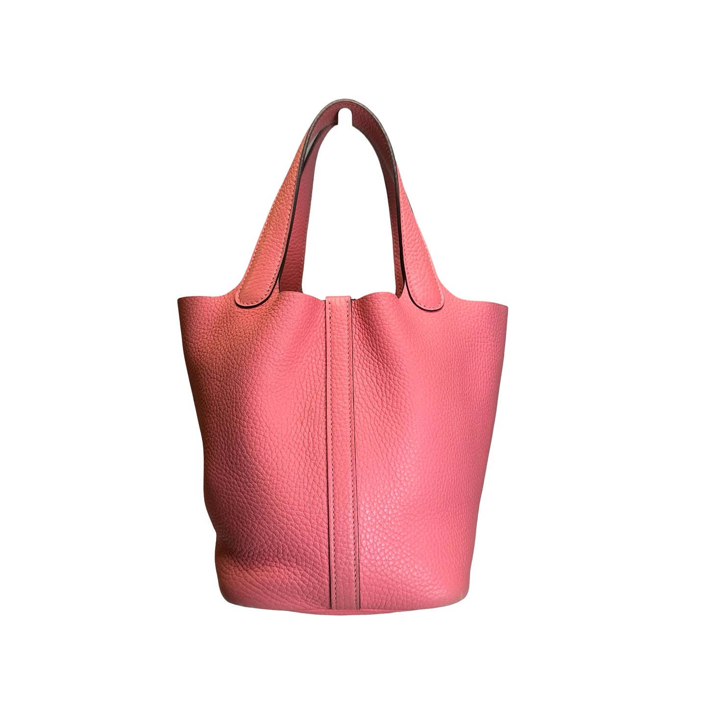 Used HERMES Leather Solid color Picotin 18 Bucket Bag Pink Silver