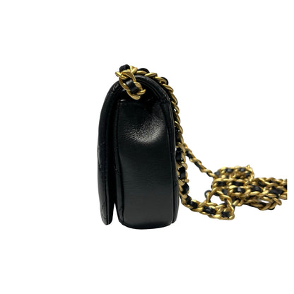 Used CHANEL Lambskin Leather Cross Body Bag Black GHW
