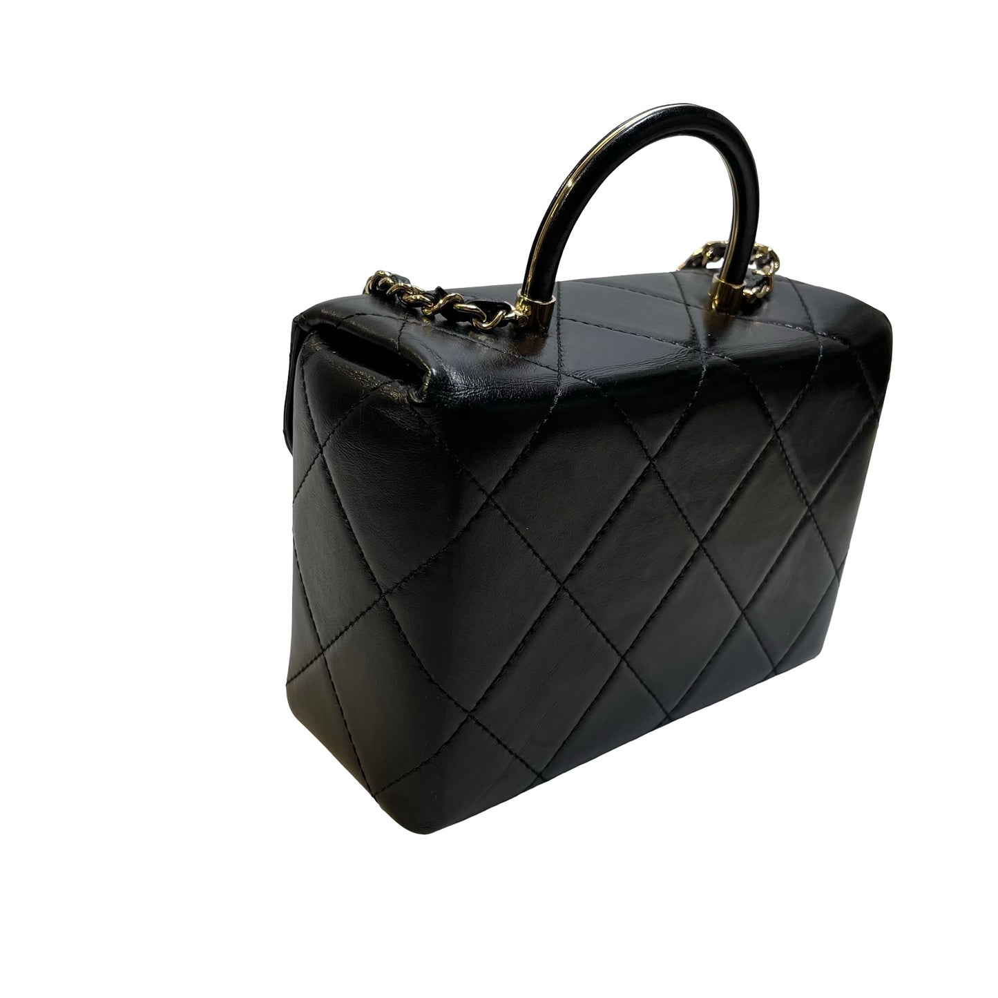 Used CHANEL Quilted Lambskin Mini flap bag with top handle Mini Bag Black Gold tone hardware