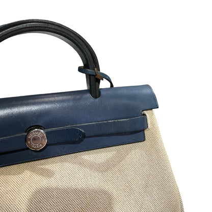 Used HERMES Canvas Leather Herbag Handbag Beige Blue