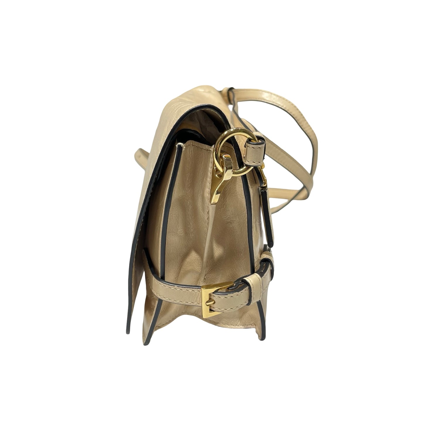 Used PRADA Lambskin Leather Shoulder Bag Beige